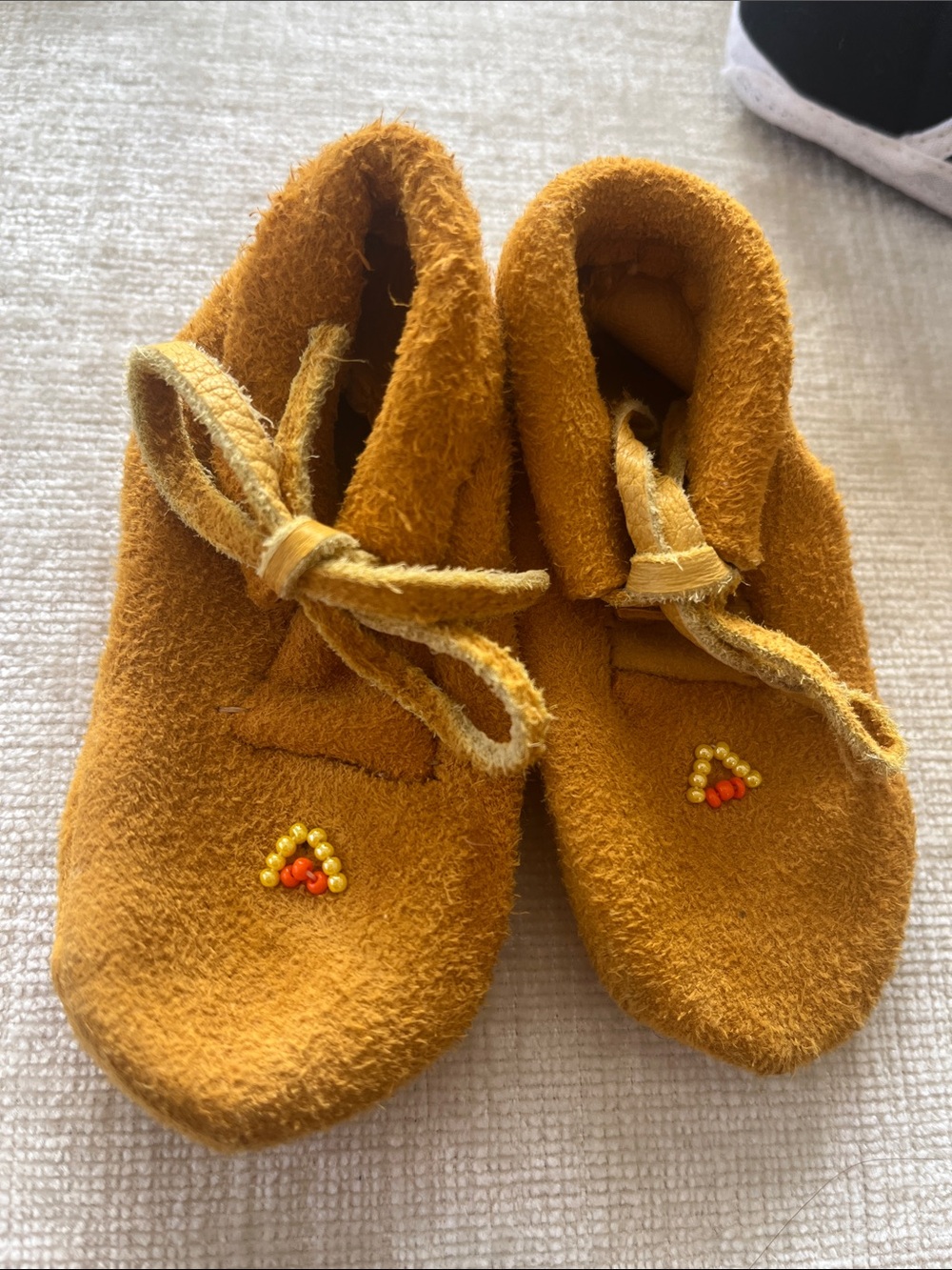 Suede Baby Moccasins in Mustard Yellow